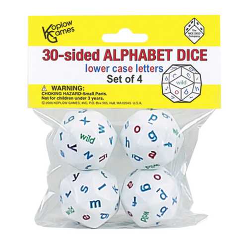 30-Sided Alphabet Dice, Lowercase, Set of 4