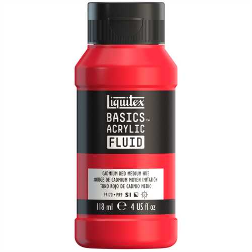 BASICS Acrylic Fluid, 118 mL Bottle, Cadmium Red Medium Hue