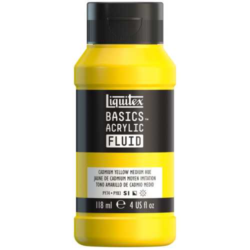 BASICS Acrylic Fluid, 118 mL Bottle, Cadmium Yellow Medium Hue