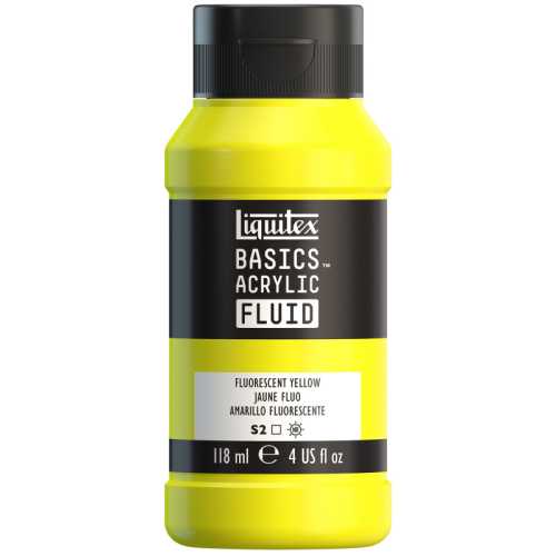 BASICS Acrylic Fluid, 118 mL Bottle, Fluorescent Yellow