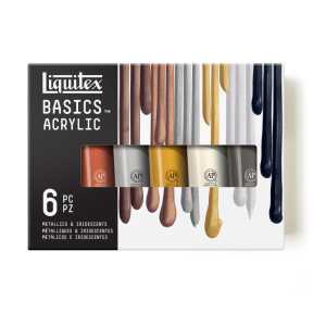 BASICS Acrylic Paint, Metallic & Iridescent Colors, 118 mL Tubes, Set of 6