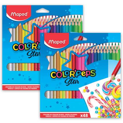 Color'Peps Triangular Colored Pencils, Assorted Colors, 48 Per Pack, 2 Packs