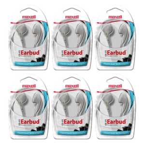 Budget Stereo Earbuds, White, Pack of 6