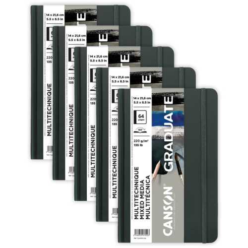 Graduate Mixed Media Art Book, Toned Gray, Hard Cover Binding, 32 Sheet, 5.5x8.5 inch, Pack of 5