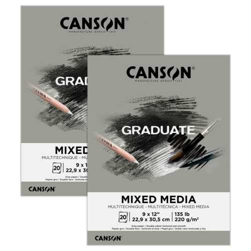 Graduate Toned Mixed Media Pad, Gray, 20 Sheets, 9 x 12 in, 2-Pack