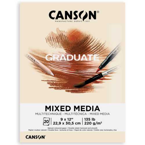Graduate Toned Mixed Media Pad, Tan, 20 Sheets, 9 x 12 in