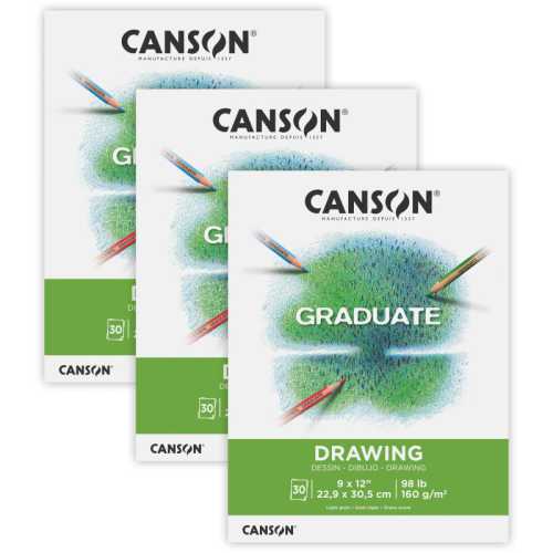 Graduate Drawing Pad, Foldover Binding, 30 Sheet, 9x12 inch, Pack of 3