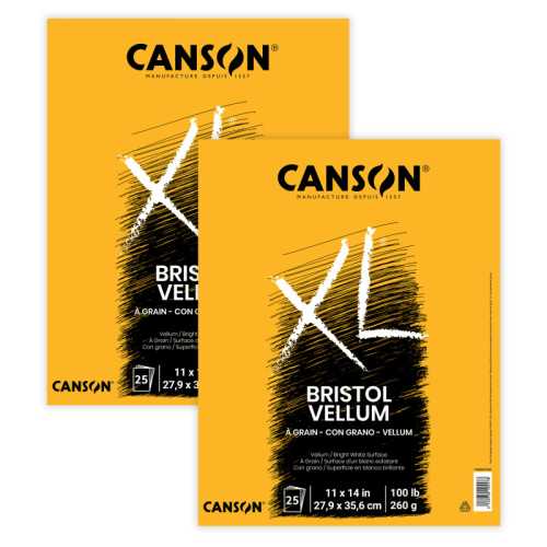 XL Series Bristol Pad, Vellum Finish, Foldover Binding, 25 Sheet, 11x14 inch, Pack of 2