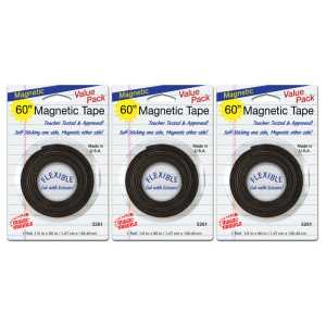 Magnetic Tape, 1/2" x 60" Roll, Pack of 3