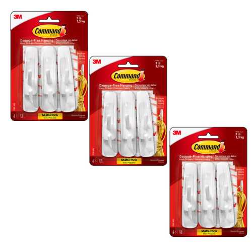 Command&trade; Medium Utility Hooks Multi-Pack, 6 Per Pack, 3 Packs