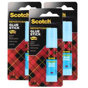 Restickable Glue Stick, .49 oz, Pack of 3