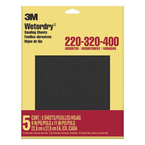 Wetordry&trade; Sandpaper, 220, 320, 400 Grit Assortment, 9