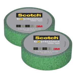 Expressions Glitter Tape, .59" x 196", Dark Green Glitter, Pack of 2