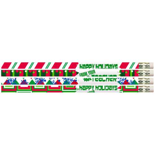 Happy Holidays From Your Teacher Motivational Pencils, Pack of 12