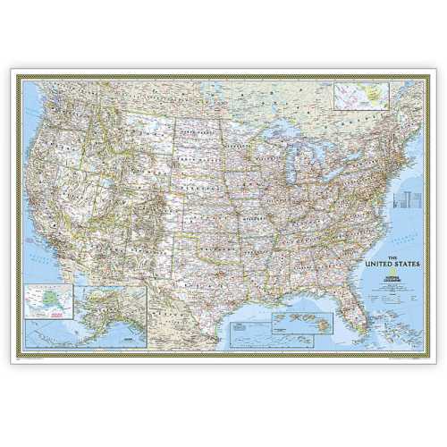 United States Classic Map, Enlarged and Laminated, 69.25