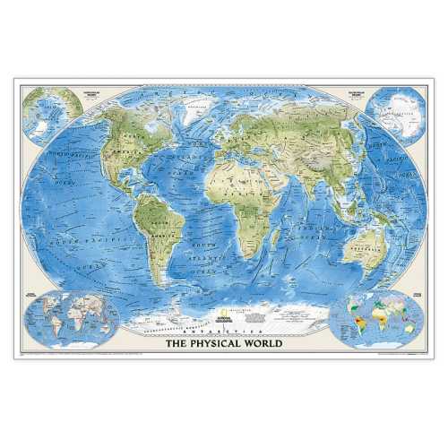 World Physical Map, Enlarged and Laminated, 69.25