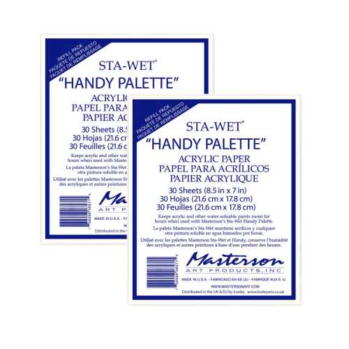 Sta-Wet&reg; Handy Palette Acrylic Paper Refills, White, 8.5x7 in, 30 Sheets Per Pack, 2 Packs