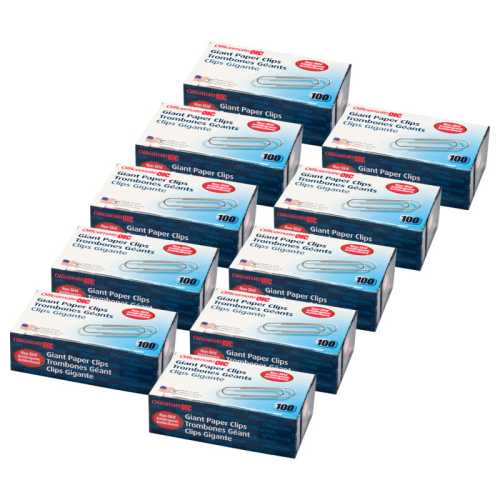 Paper Clips, Giant Non-Skid Gem, 100 Per Box, 10 Boxes