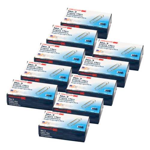 Paper Clips, #3 Gem, 100 Per Box, 10 Boxes