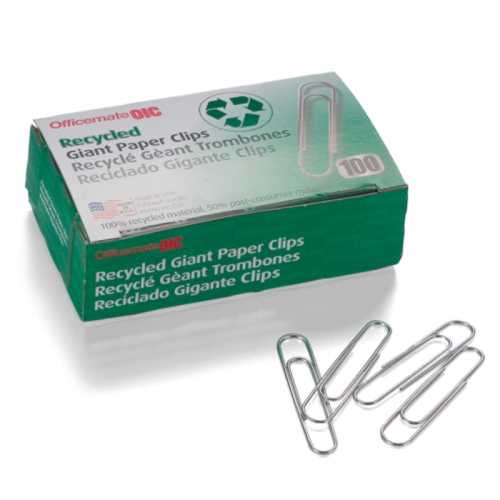 Recycled Paper Clips, Giant Gem, 100/Box