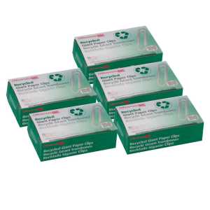 Recycled Paper Clips, Giant Gem, 100/Box, 5 Boxes