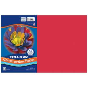 Construction Paper, Heavyweight, Holiday Red, 12" x 18", 50 Sheets