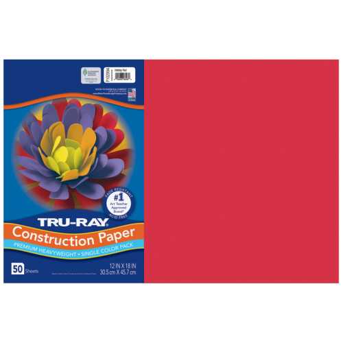 Construction Paper, Heavyweight, Holiday Red, 12