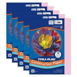 Construction Paper, Heavyweight, Pink, 9" x 12", 50 Sheets Per Pack, 5 Packs