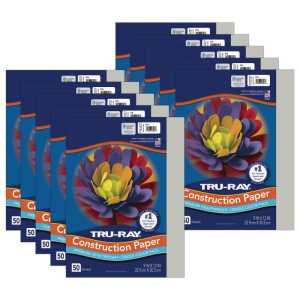 Construction Paper, Heavyweight, Gray, 9" x 12", 50 Sheets Per Pack, 10 Packs