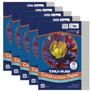 Construction Paper, Heavyweight, Gray, 9" x 12", 50 Sheets Per Pack, 5 Packs