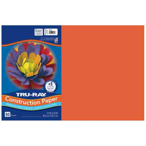 Construction Paper, Heavyweight, Orange, 12