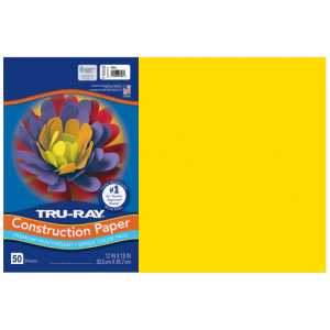 Construction Paper, Heavyweight, Yellow, 12" x 18", 50 Sheets