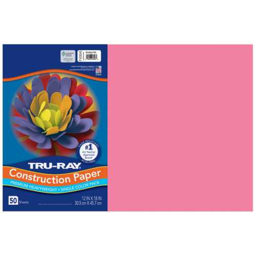Construction Paper, Heavyweight, Shocking Pink, 12