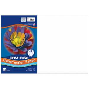 Construction Paper, Heavyweight, White, 12" x 18", 50 Sheets