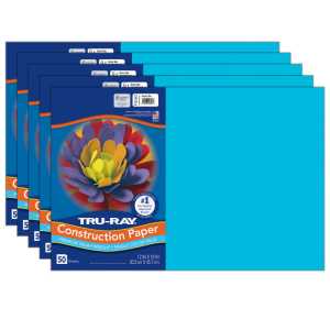 Construction Paper, Heavyweight, Atomic Blue, 12" x 18", 50 Sheets Per Pack, 5 Packs