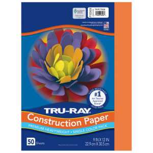 Construction Paper, Heavyweight, Electric Orange, 9" x 12", 50 Sheets
