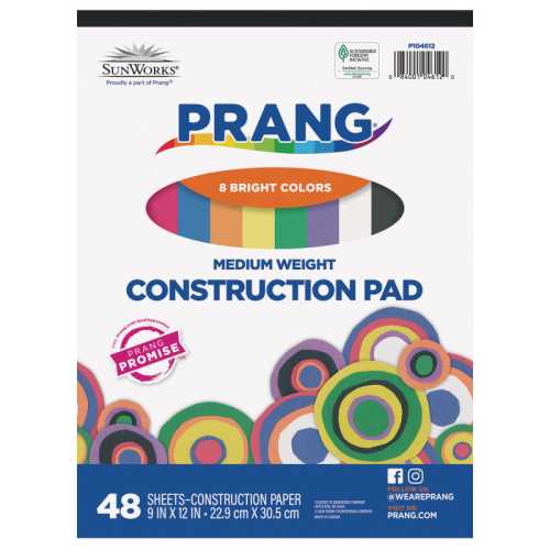 Construction Paper Pad, Medium Weight, 8 Assorted Colors, 9