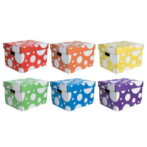 Storage Totes, 6 Assorted Polka Dot Colors, 10-1/8