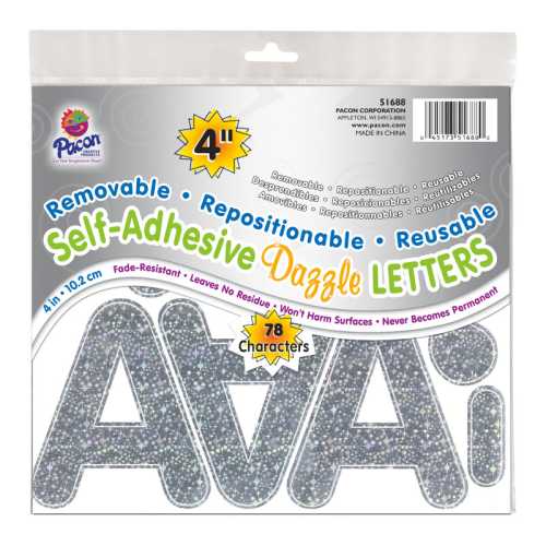 Self-Adhesive Letters, Silver Dazzle, Puffy Font, 4
