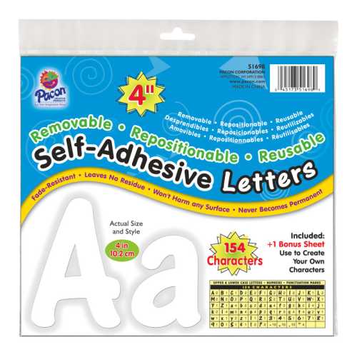 Self-Adhesive Letters, White, Cheery Font, 4