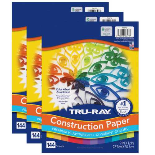 Construction Paper, Heavyweight, Color Wheel Assortment, 12 Vibrant Colors, 9