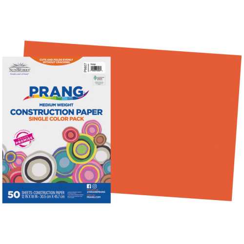 Construction Paper, Medium Weight, Orange, 12
