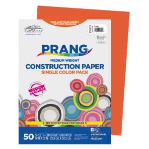 Construction Paper, Medium Weight, Orange, 9" x 12", 50 Sheets
