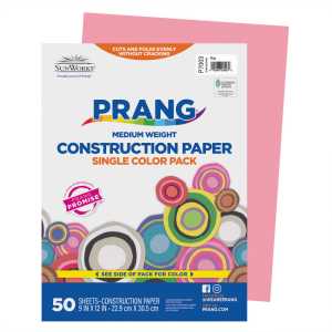 Construction Paper, Medium Weight, Pink, 9" x 12", 50 Sheets