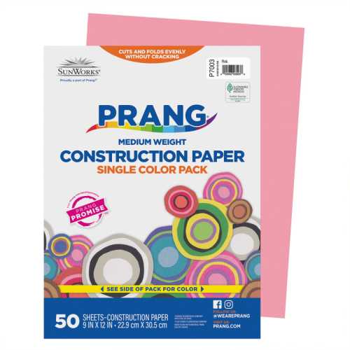 Construction Paper, Medium Weight, Pink, 9