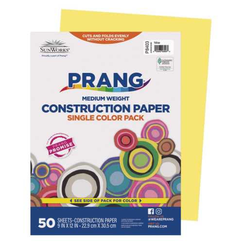 Construction Paper, Medium Weight, Yellow, 9