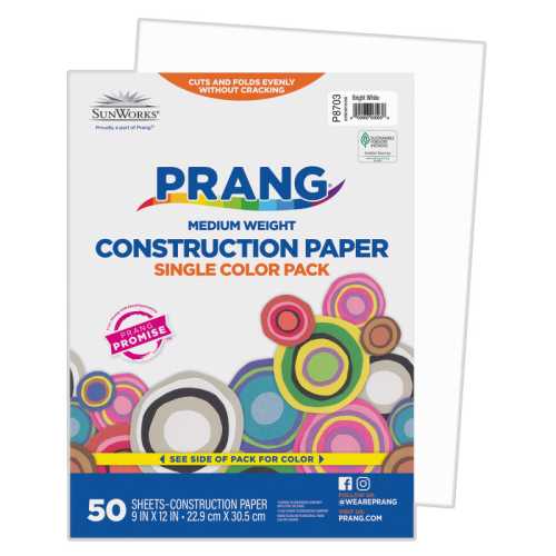 Construction Paper, Medium Weight, Bright White, 9