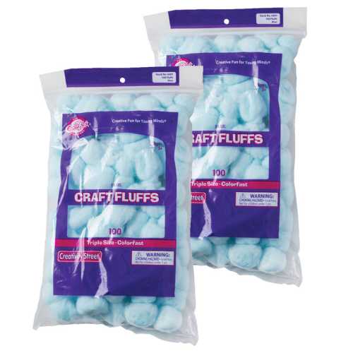 Triple-Size Craft Fluffs, Blue, 100 Pieces Per Pack, 2-Pack