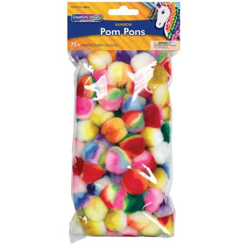 Rainbow Pom Pons, 1 in, 75 Pieces