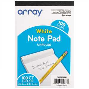 White Unruled Note Pad, 4" x 6", 100 Sheets